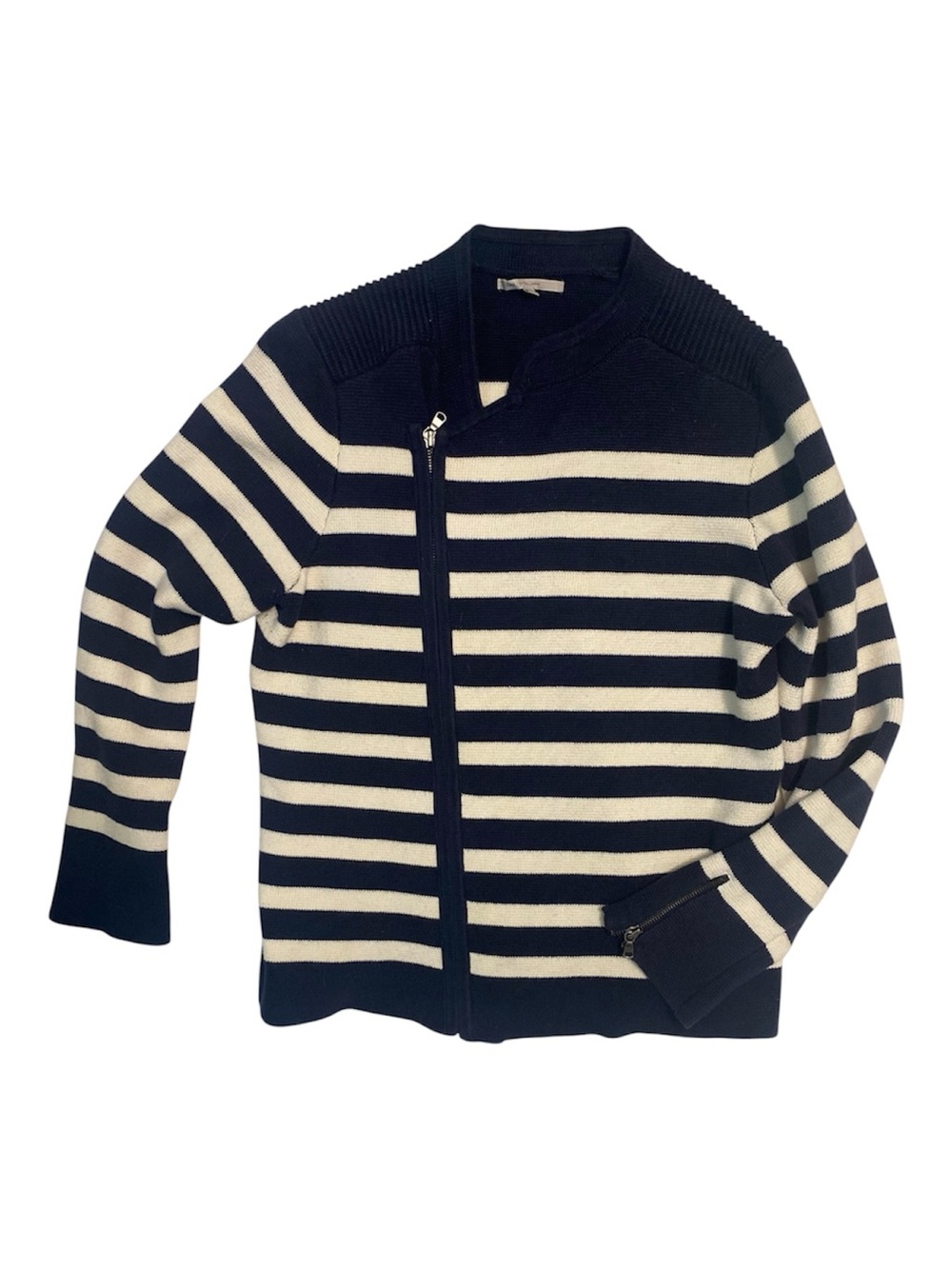 GAP Navy Blue Cream Long Sleeve Cotton Ribbed Stripe Moto Jacket Cardigan XL